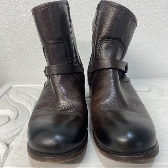 FRYE LYNN STRAP SHORT ANKLE BOOTS BOOTIES LEATHER BROWN 7B - Picture 3 of 9